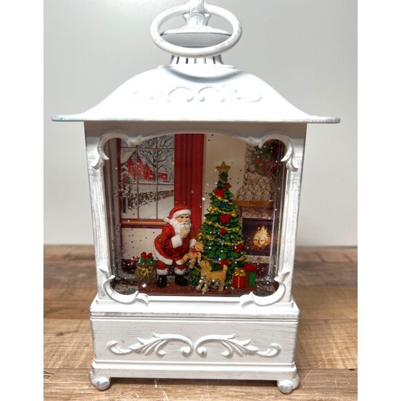 White LED Christmas Lantern With Santa & Tree - Picture 1 of 7